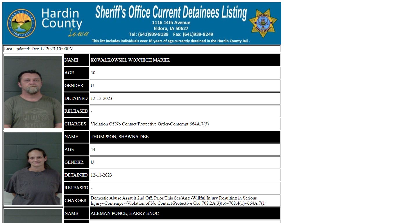 Hardin County Current Detainees